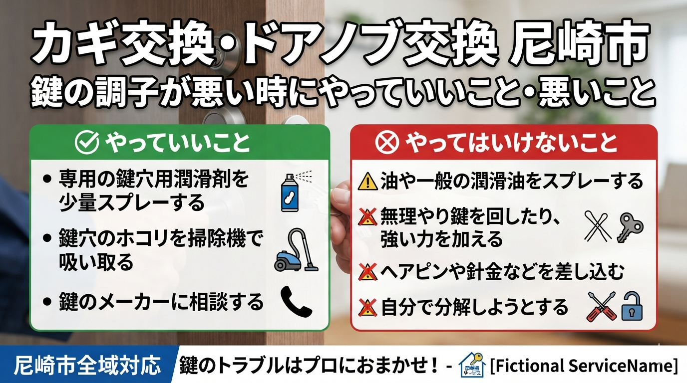 カギ交換・ドアノブ交換　尼崎市/鍵の調子が悪い時にやっていいこと・悪いこと