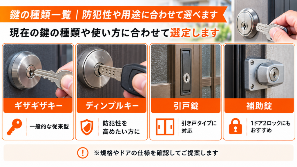 交換可能な鍵の種類を解説した画像