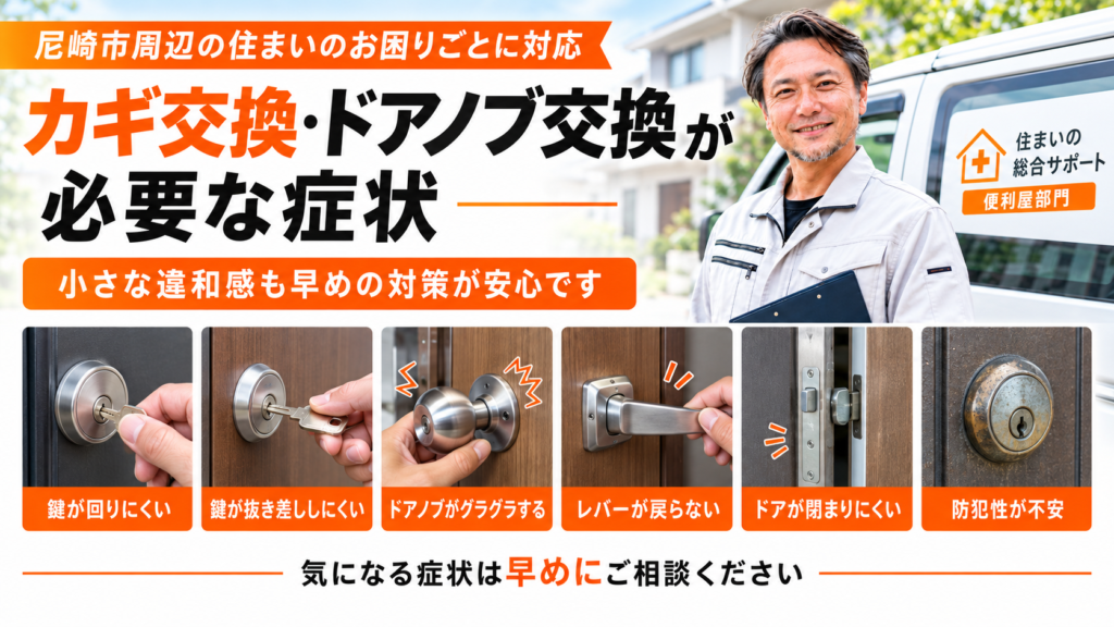 ドアノブ・鍵を交換した方が良い症状を解説してる画像