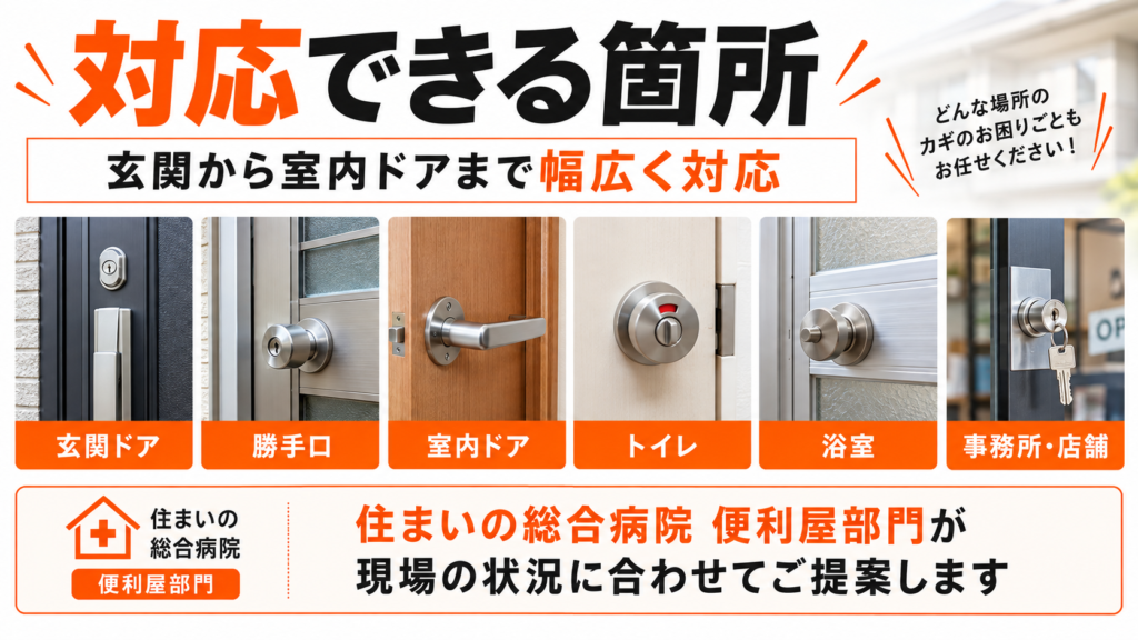 対応可能なドアノブ・鍵の種類を解説した画像