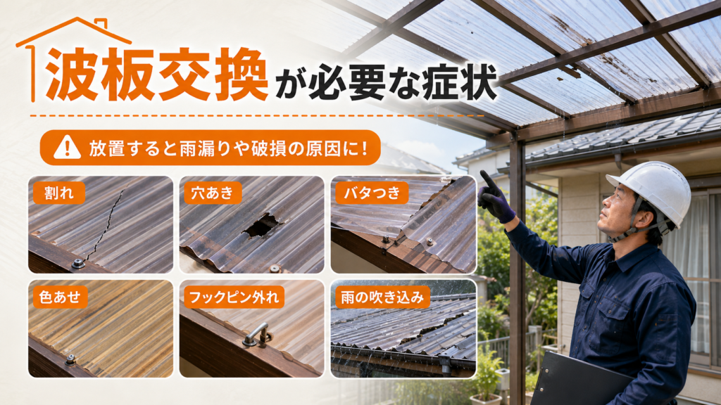 尼崎市で波板交換が必要な割れやバタつきの症状